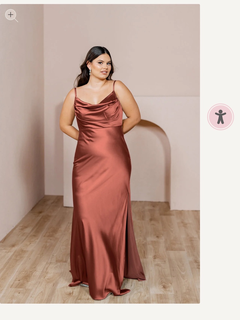 Revelry Skye Satin Dress in Cinnamon Rose